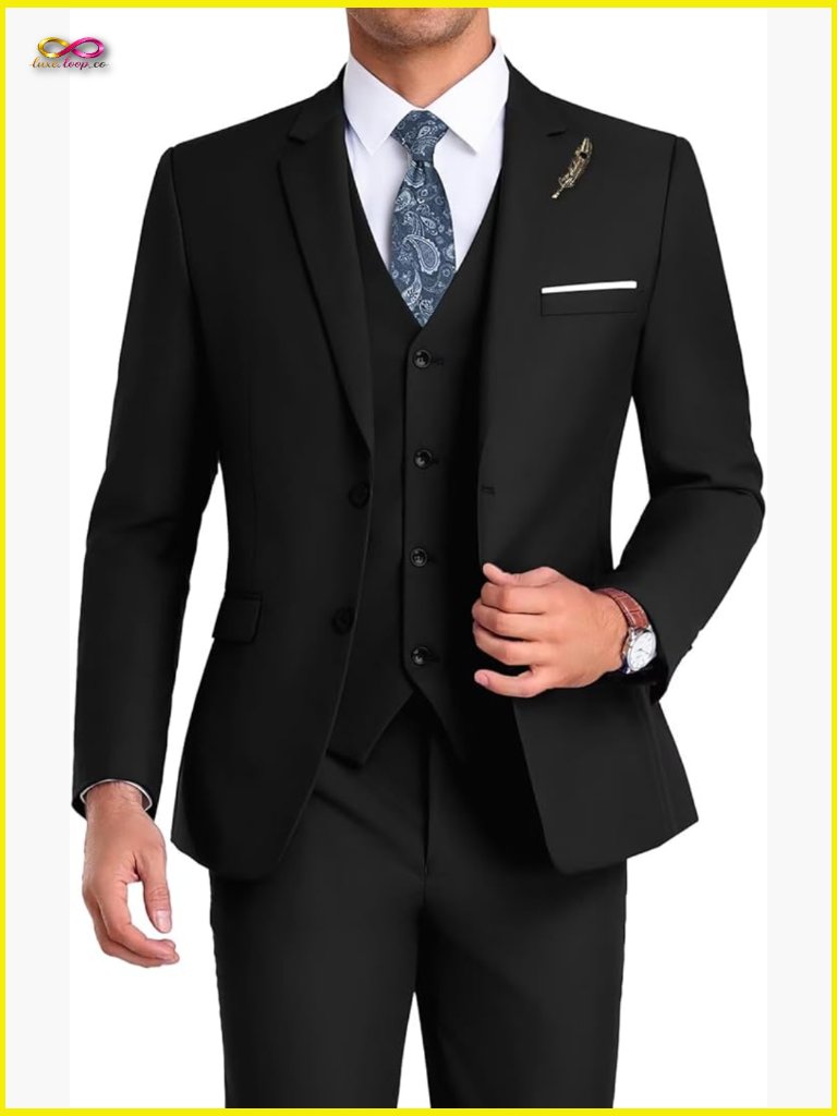Slim Fit 3-Piece Suit Notched Lapel Jacket Vest Pants Formal Business Wedding